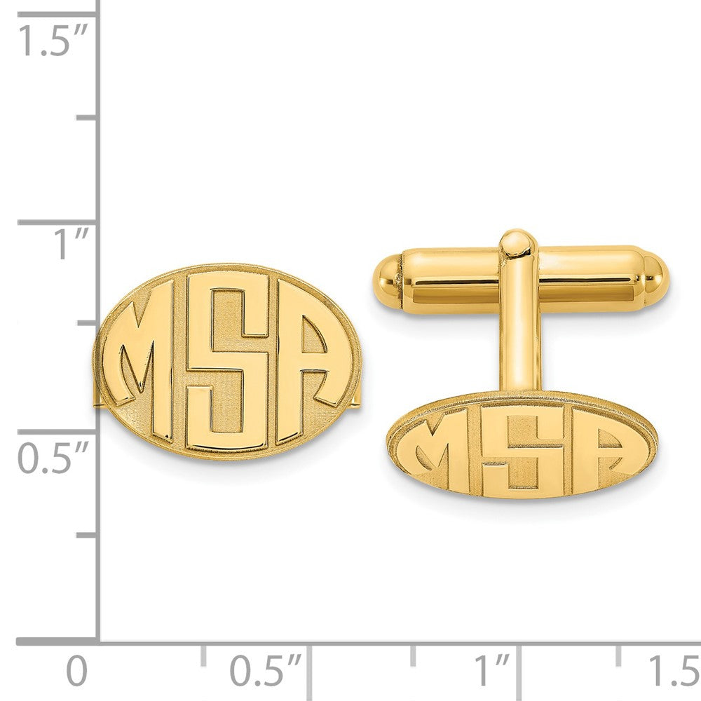 Alternate view of the 14K Yellow Gold Plated Silver Raised Monogram Oval Cuff Links, 17x12mm by The Black Bow Jewelry Co.
