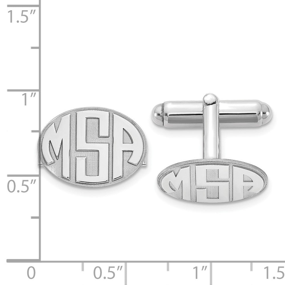 Alternate view of the Rhodium Plated Sterling Silver Raised Monogram Oval Cuff Links 17x12mm by The Black Bow Jewelry Co.