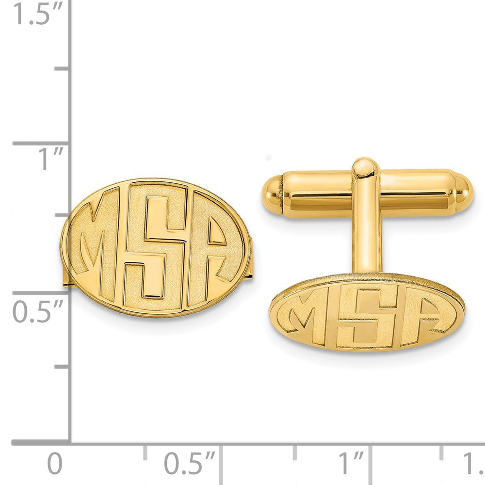 Alternate view of the 14K Yellow Gold Plated Silver Recessed Monogram Oval Cuff Links 17mm by The Black Bow Jewelry Co.