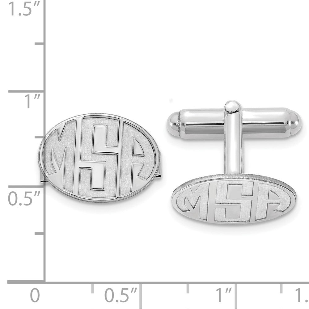 Alternate view of the Rhodium Plated Sterling Silver Recessed Monogram Oval Cuff Links 17mm by The Black Bow Jewelry Co.