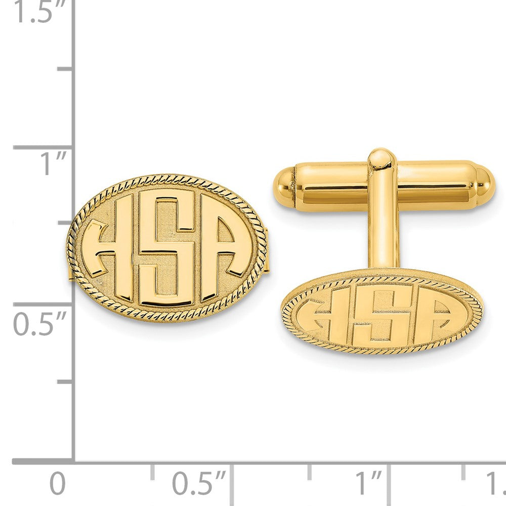 Alternate view of the 14K Yellow Gold Plated Silver Raised Initials Oval Cuff Links, 17x12mm by The Black Bow Jewelry Co.