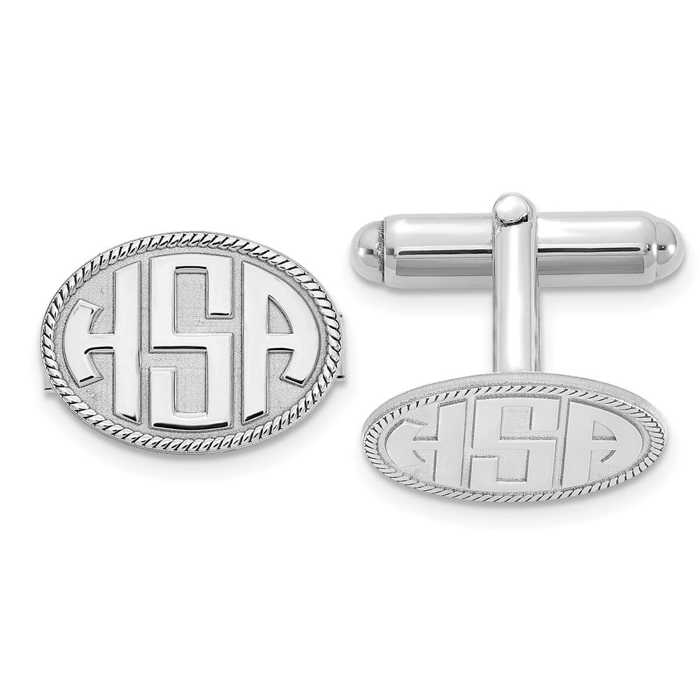 Alternate view of the Personalized Raised Initials Oval with Border Cuff Links, 17 x 12mm by The Black Bow Jewelry Co.