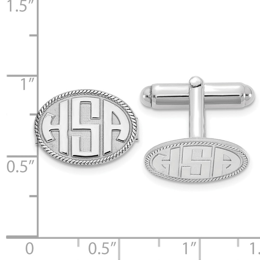 Alternate view of the Rhodium Plated Sterling Silver Raised Initials Oval Cuff Links 17x12mm by The Black Bow Jewelry Co.
