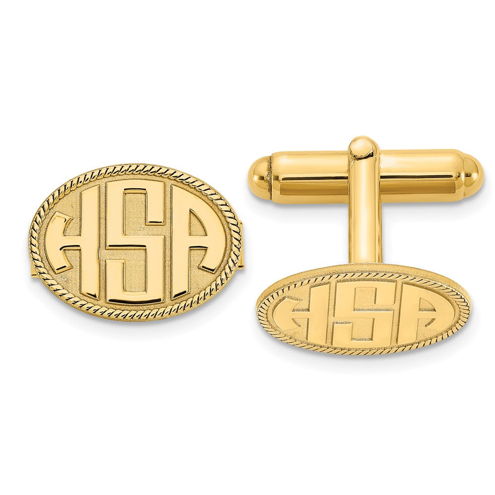 Personalized Raised Initials Oval with Border Cuff Links, 17 x 12mm