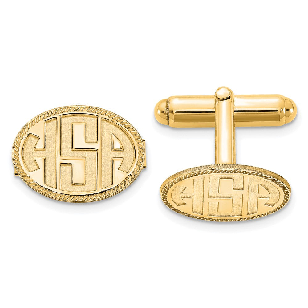 Personalized Recessed Initials Oval with Border Cuff Links, 17 x 12mm, Item M11088 by The Black Bow Jewelry Co.