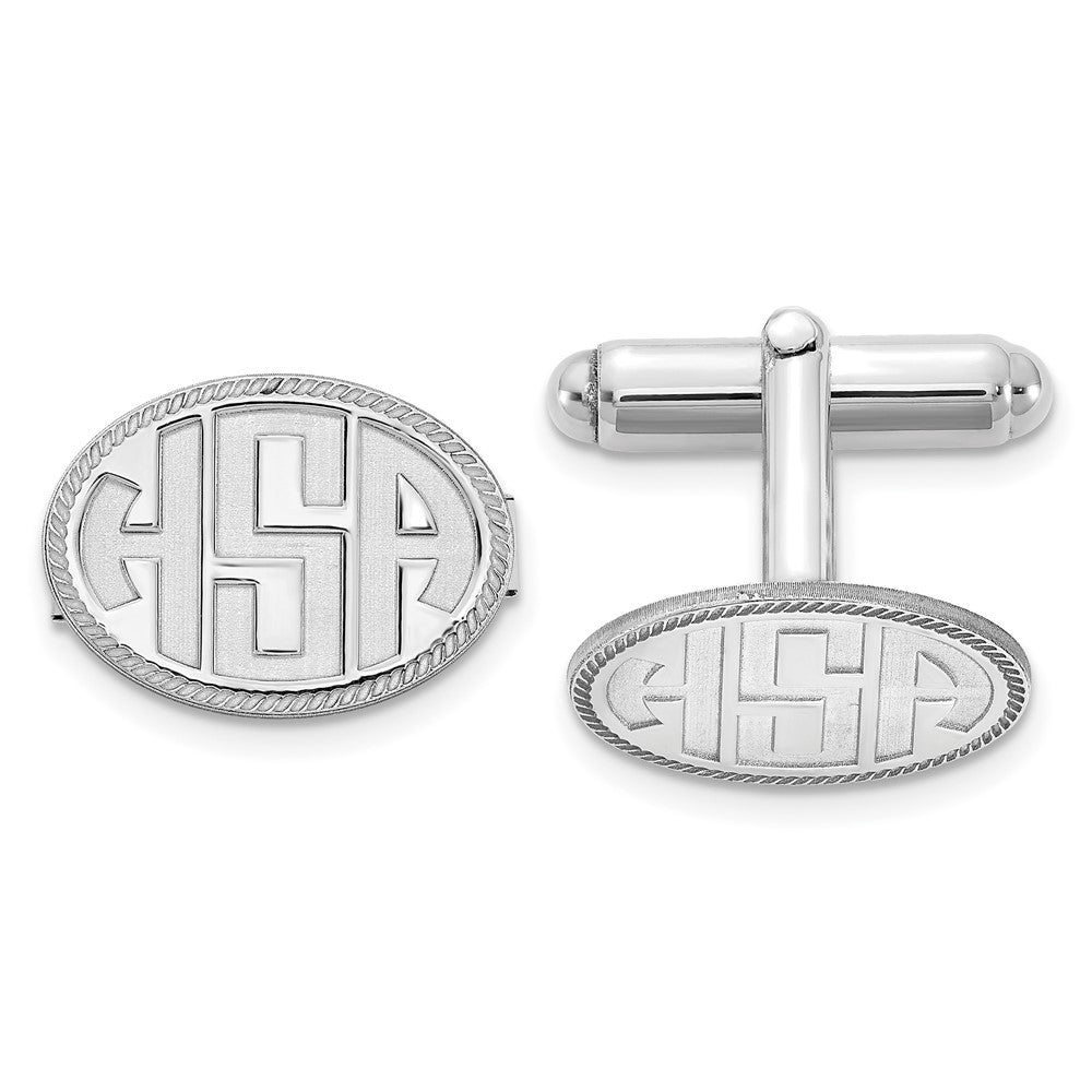 Alternate view of the Personalized Recessed Initials Oval with Border Cuff Links, 17 x 12mm by The Black Bow Jewelry Co.