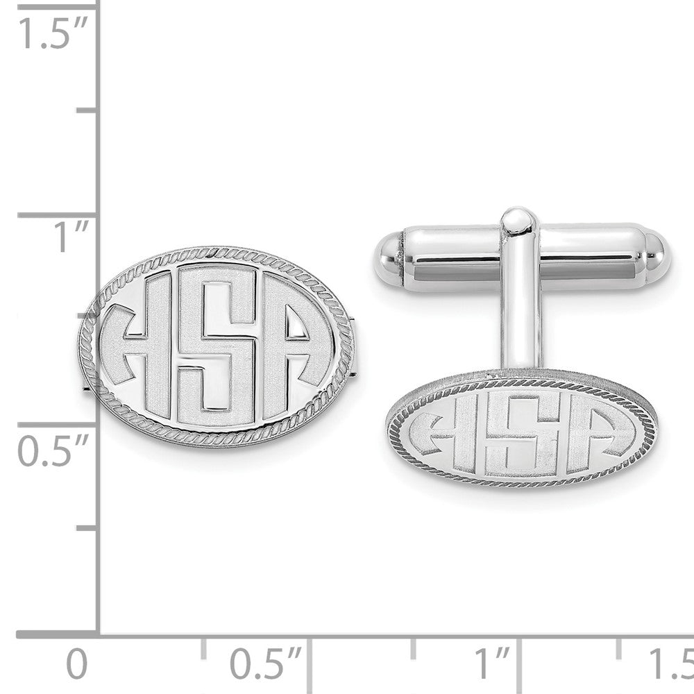 Alternate view of the Rhodium Plated Sterling Silver Recessed Initials Oval Cuff Links 17mm by The Black Bow Jewelry Co.