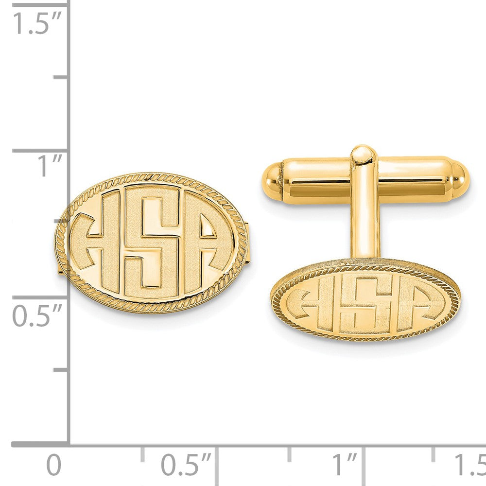 Alternate view of the 14K Yellow Gold Recessed Initials Oval w/Border Cuff Links, 17x12mm by The Black Bow Jewelry Co.