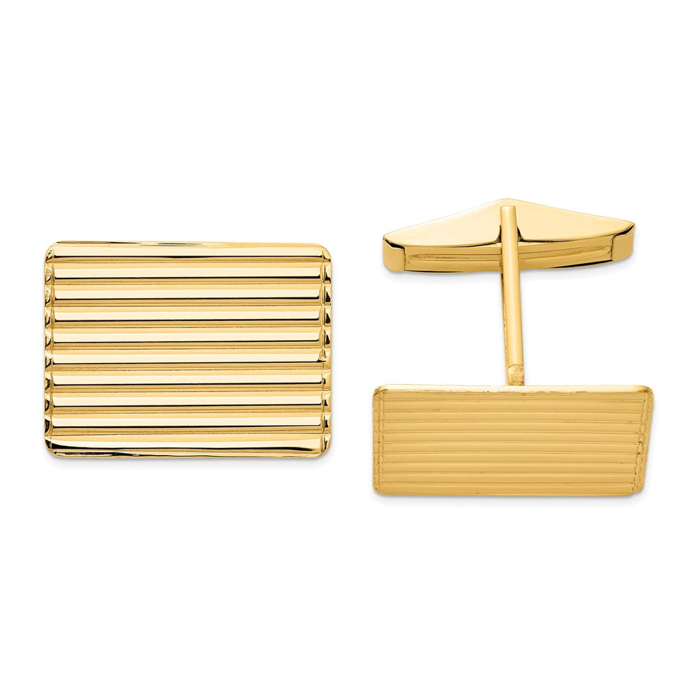 14K Yellow Gold Grooved Striped Rectangle Cuff Links, 19 x 14mm, Item M11089 by The Black Bow Jewelry Co.