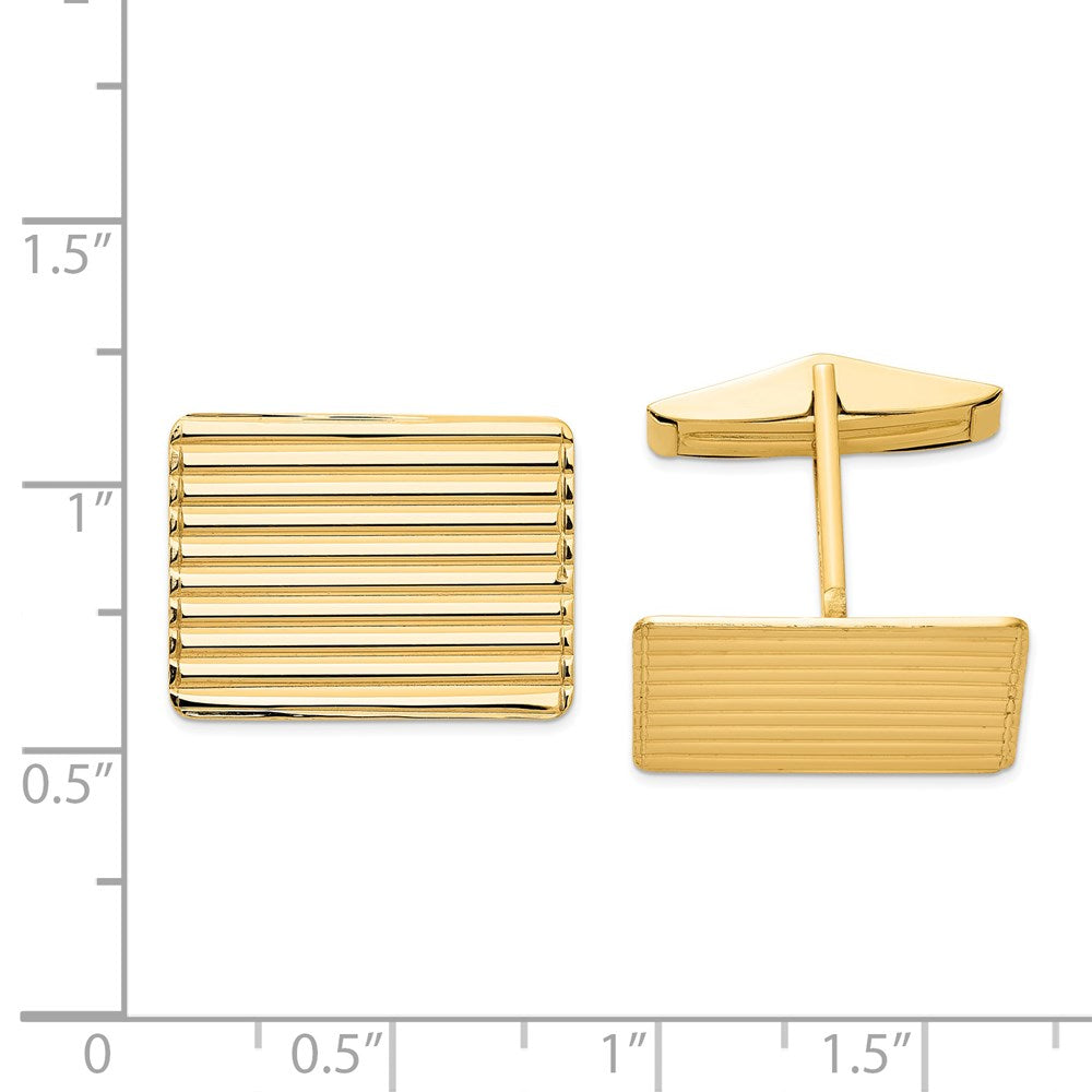 Alternate view of the 14K Yellow Gold Grooved Striped Rectangle Cuff Links, 19 x 14mm by The Black Bow Jewelry Co.