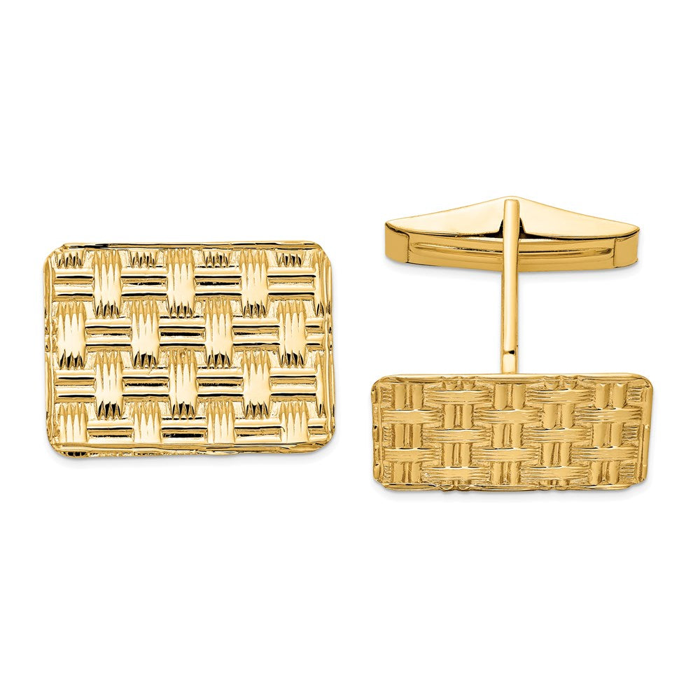 14K Yellow Gold Basketweave Rectangle Cuff Links, 19 x 14mm, Item M11090 by The Black Bow Jewelry Co.
