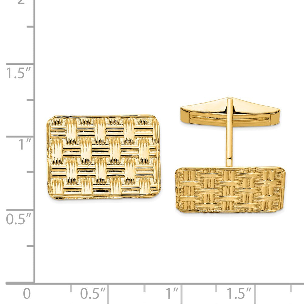 Alternate view of the 14K Yellow Gold Basketweave Rectangle Cuff Links, 19 x 14mm by The Black Bow Jewelry Co.