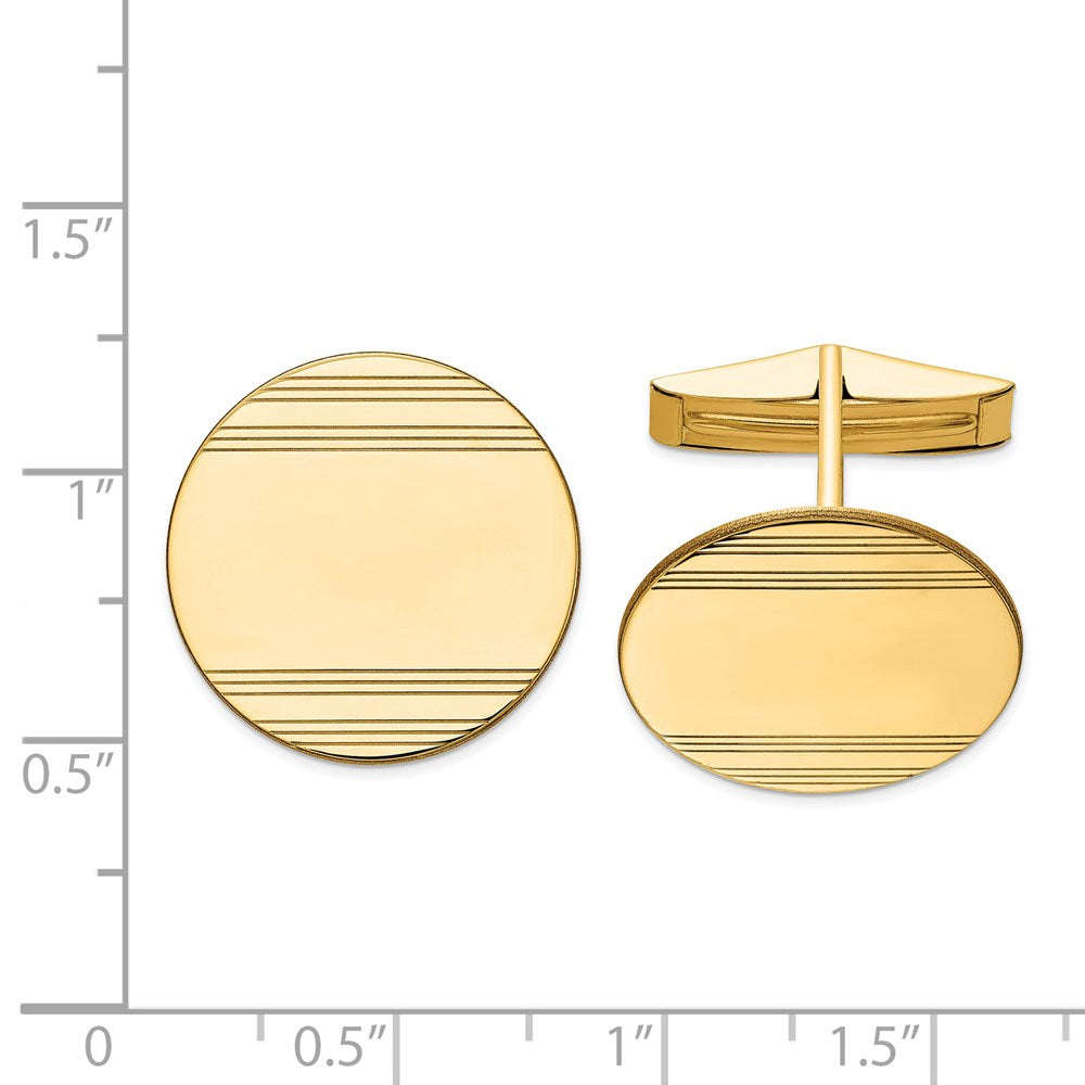 Alternate view of the 14K Yellow Gold Striped Round Disc Cuff Links, 20mm by The Black Bow Jewelry Co.