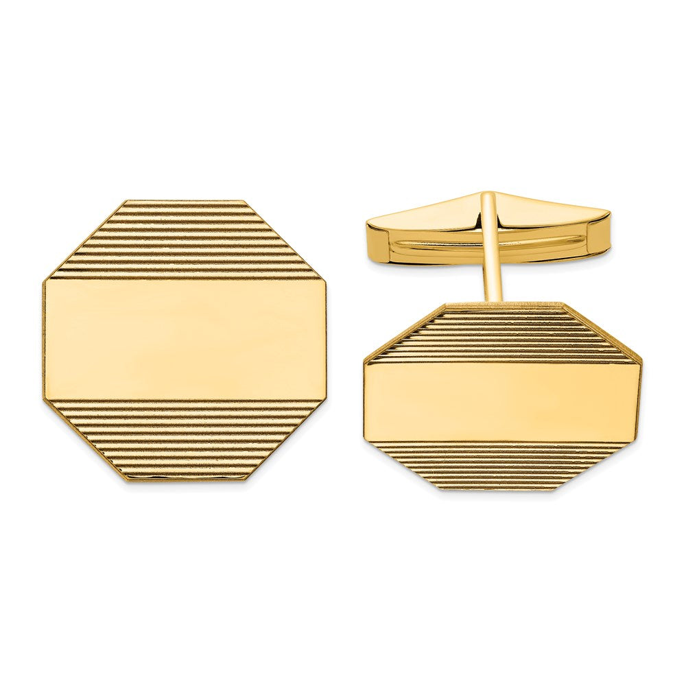14K Yellow Gold Grooved Striped Octagon Cuff Links, 20mm, Item M11092 by The Black Bow Jewelry Co.
