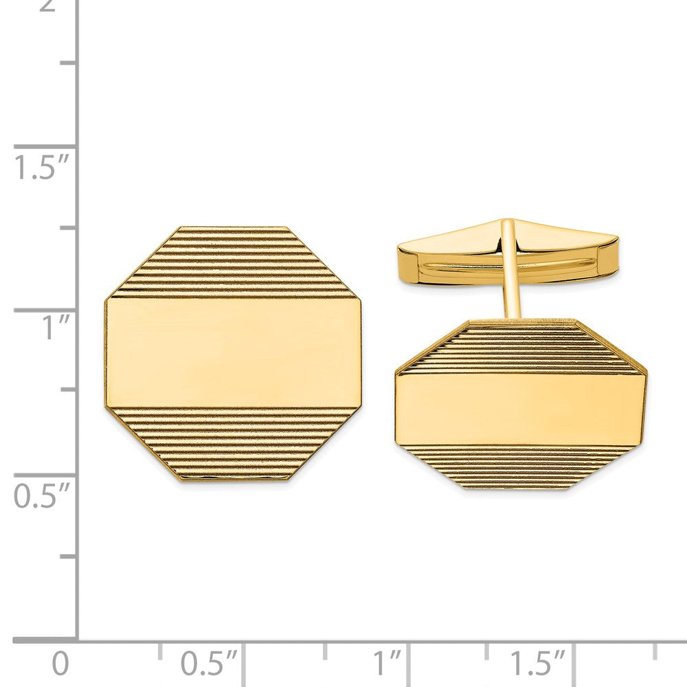 Alternate view of the 14K Yellow Gold Grooved Striped Octagon Cuff Links, 20mm by The Black Bow Jewelry Co.
