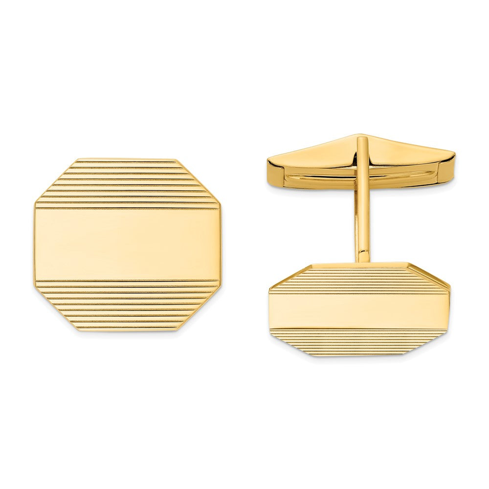 14K Yellow Gold Rectangular Octagon Striped Cuff Links, 17 x 16mm, Item M11093 by The Black Bow Jewelry Co.