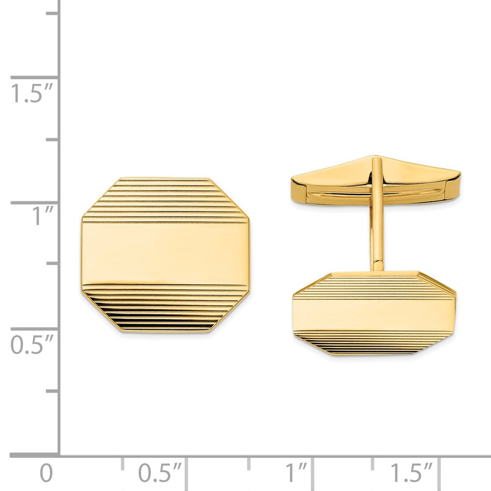 Alternate view of the 14K Yellow Gold Rectangular Octagon Striped Cuff Links, 17 x 16mm by The Black Bow Jewelry Co.