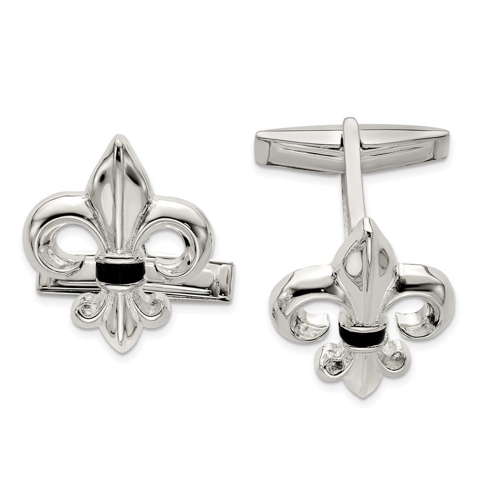Sterling Silver &amp; Black Onyx Fleur de lis Cuff Links, 17 x 20mm, Item M11095 by The Black Bow Jewelry Co.