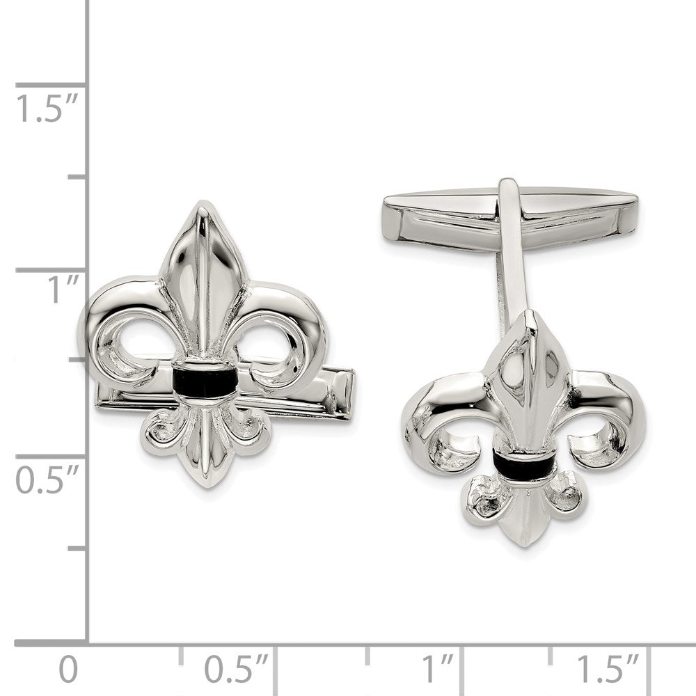 Alternate view of the Sterling Silver &amp; Black Onyx Fleur de lis Cuff Links, 17 x 20mm by The Black Bow Jewelry Co.