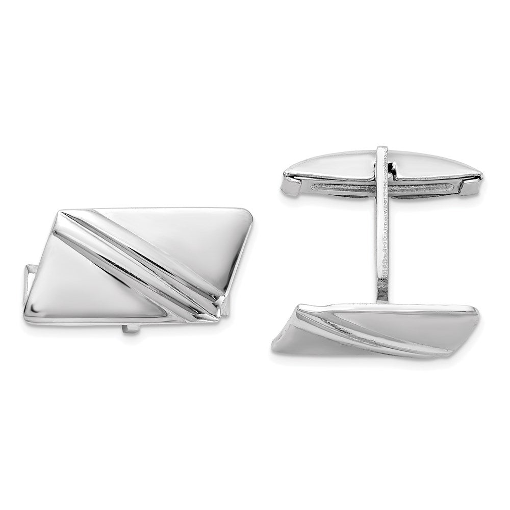 Rhodium Plated Sterling Silver Diagonal Stripes Cuff Links, 15 x 10mm, Item M11097 by The Black Bow Jewelry Co.