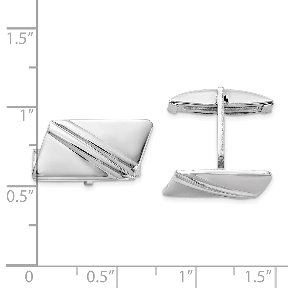 Alternate view of the Rhodium Plated Sterling Silver Diagonal Stripes Cuff Links, 15 x 10mm by The Black Bow Jewelry Co.