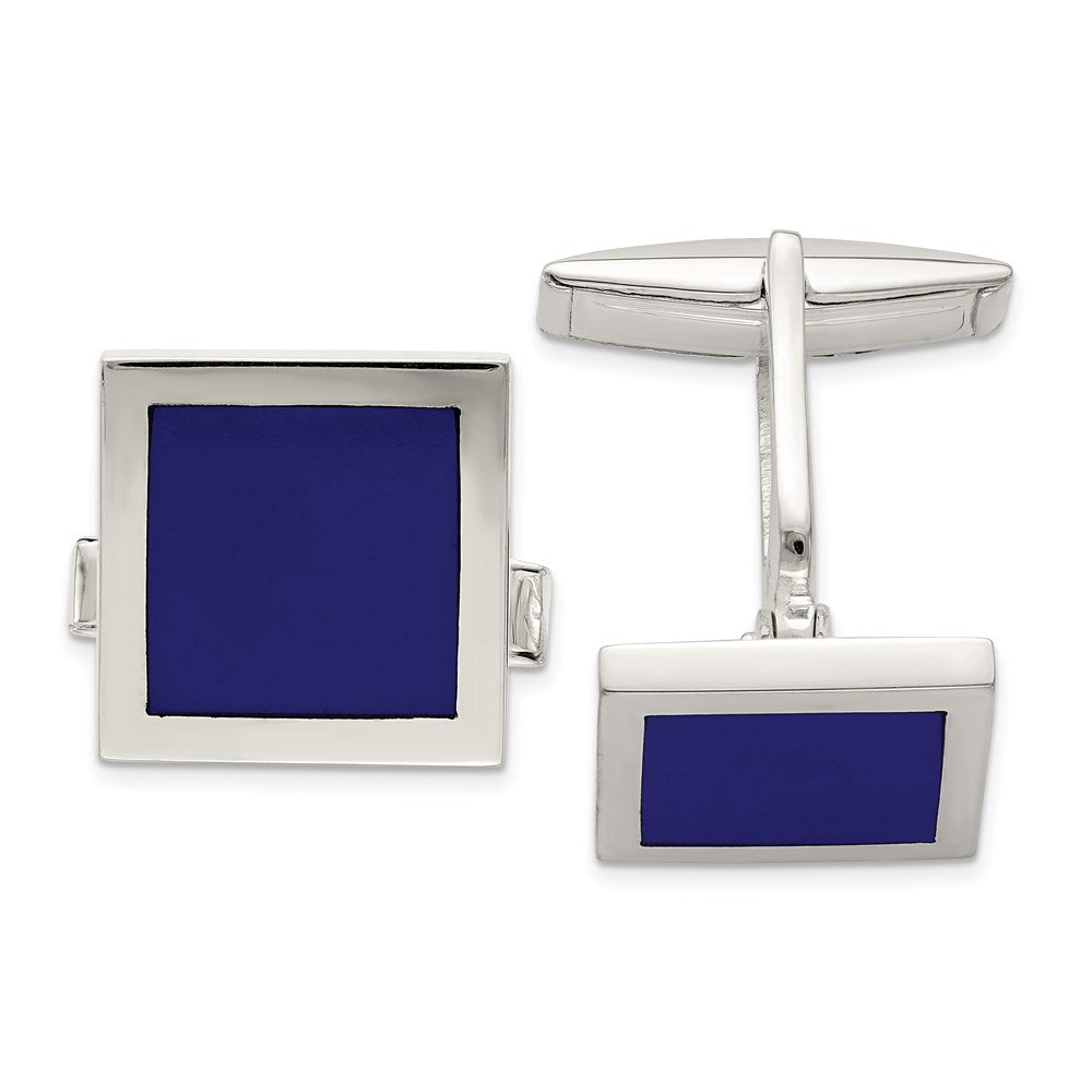 Sterling Silver &amp; Blue Lapis Square Cuff Links, 15mm, Item M11100 by The Black Bow Jewelry Co.