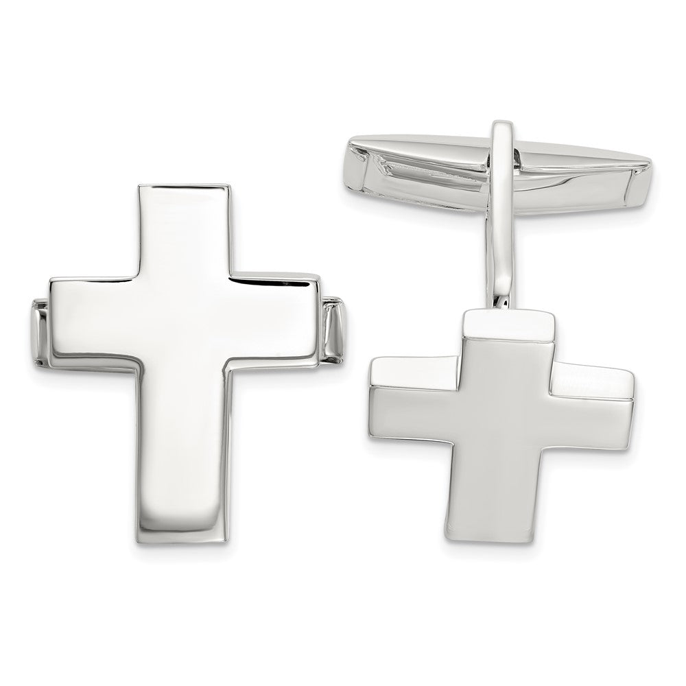 Sterling Silver Cross Cuff Links, 16 x 21mm, Item M11103 by The Black Bow Jewelry Co.