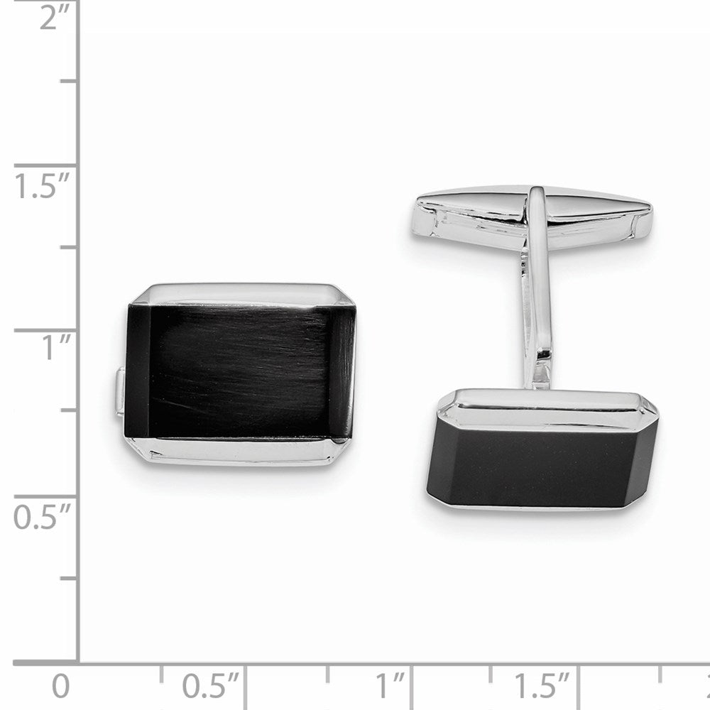 Alternate view of the Rhodium Plated Sterling Silver &amp; Black Onyx Cuff Links, 17 x 13mm by The Black Bow Jewelry Co.