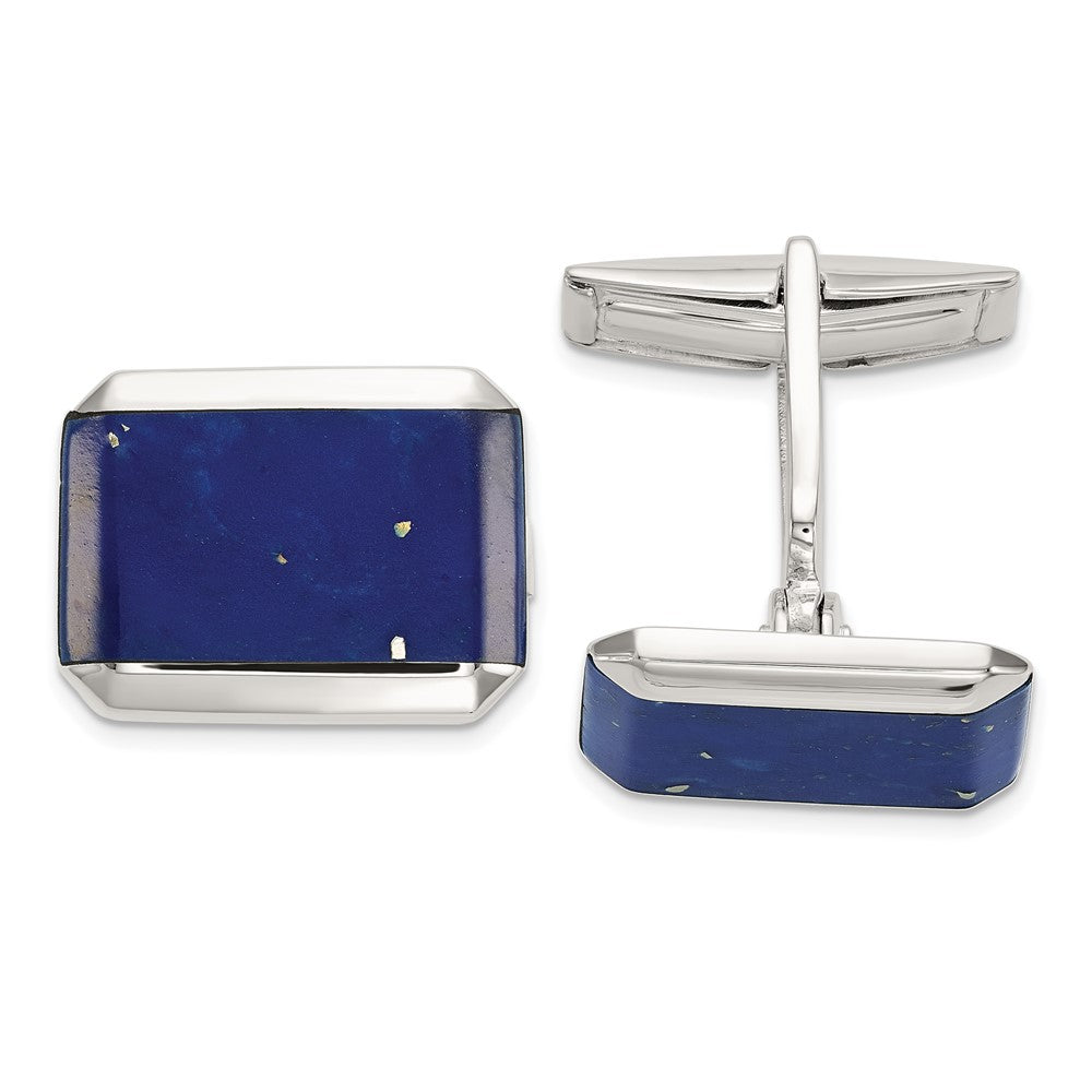Rhodium Plated Sterling Silver &amp; Blue Lapis Cuff Links, 17 x 13mm, Item M11108 by The Black Bow Jewelry Co.