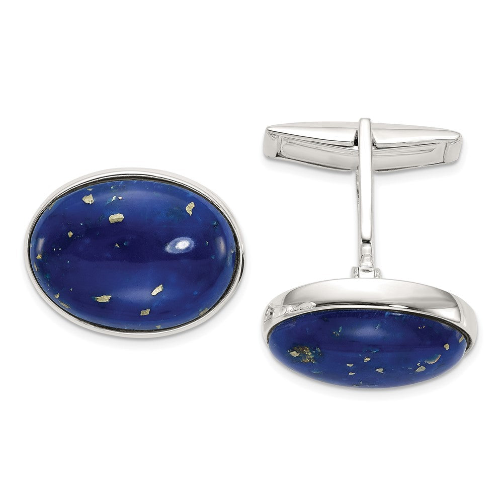 Sterling Silver Cabochon Blue Lapis Oval Cuff Links, 20 x 15mm, Item M11109 by The Black Bow Jewelry Co.