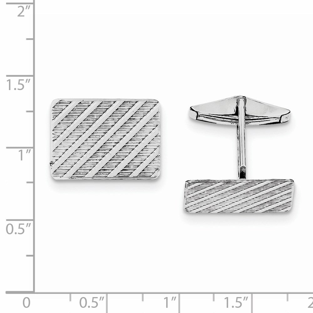 Alternate view of the Rhodium Plated Sterling Silver Diagonal Striped Rectangle Cuff Links by The Black Bow Jewelry Co.