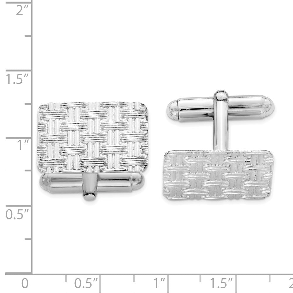 Alternate view of the Rhodium Plated Sterling Silver Basketweave Rectangle Cuff Links, 20mm by The Black Bow Jewelry Co.