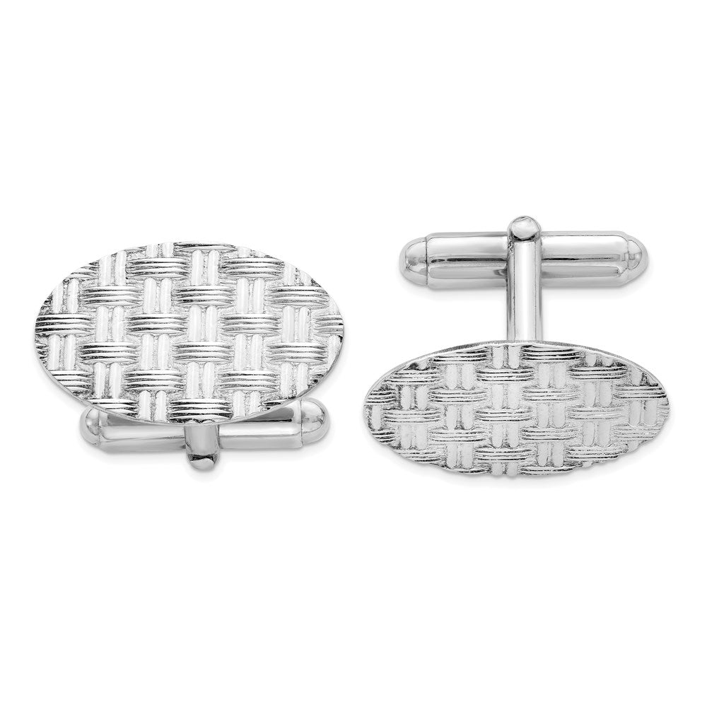 Rhodium Plated Sterling Silver Basketweave Oval Cuff Links, 24 x 14mm, Item M11114 by The Black Bow Jewelry Co.