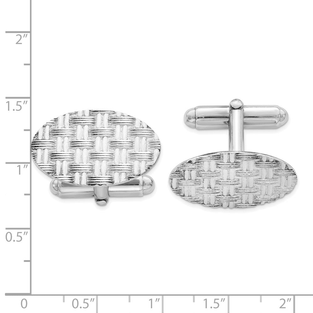 Alternate view of the Rhodium Plated Sterling Silver Basketweave Oval Cuff Links, 24 x 14mm by The Black Bow Jewelry Co.