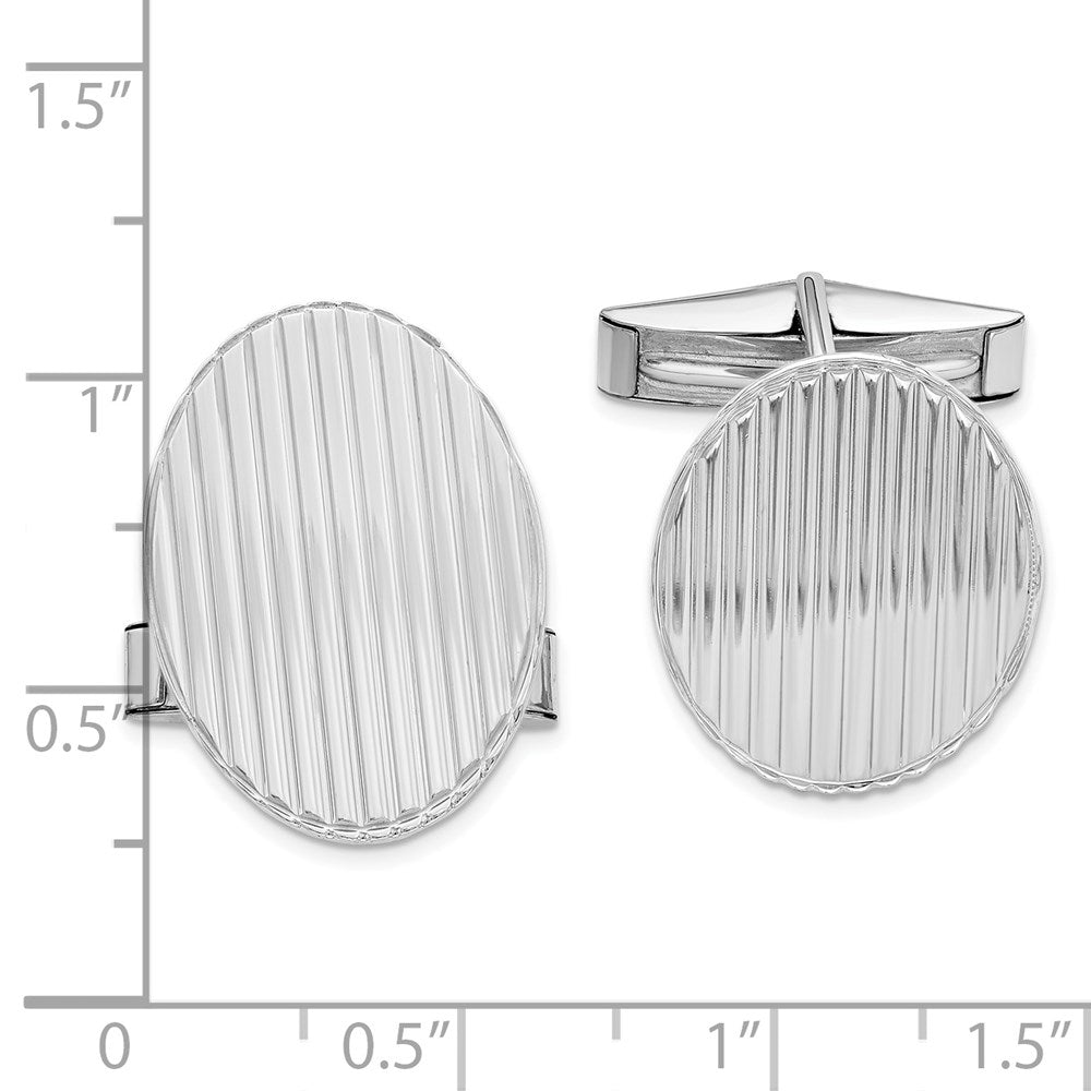 Alternate view of the Rhodium Plated Sterling Silver Grooved Striped Oval Cuff Links 16x22mm by The Black Bow Jewelry Co.