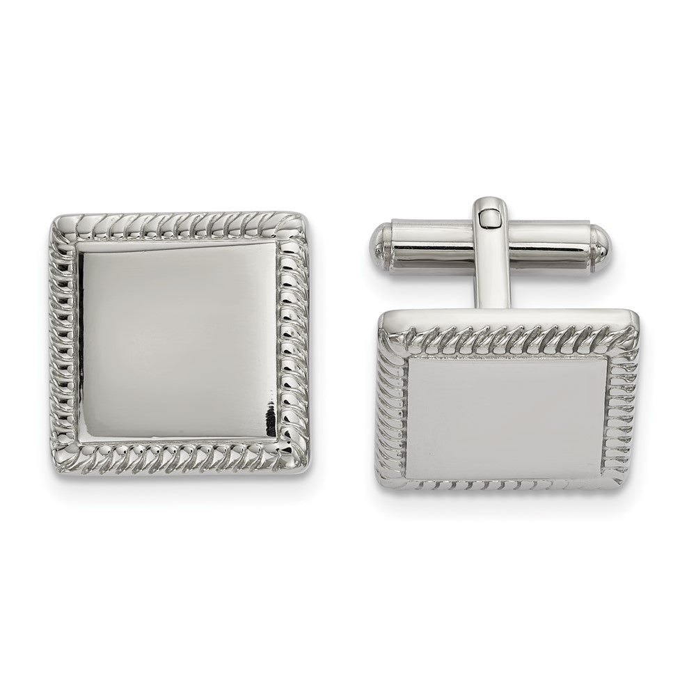 Stainless Steel Textured Edge Square Cuff Links, 18mm (11/16 Inch), Item M11118 by The Black Bow Jewelry Co.