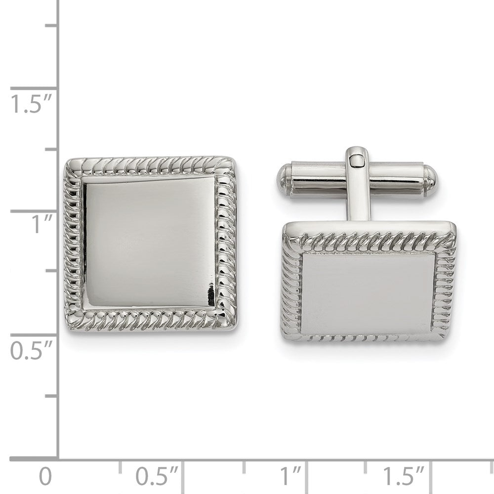 Alternate view of the Stainless Steel Textured Edge Square Cuff Links, 18mm (11/16 Inch) by The Black Bow Jewelry Co.