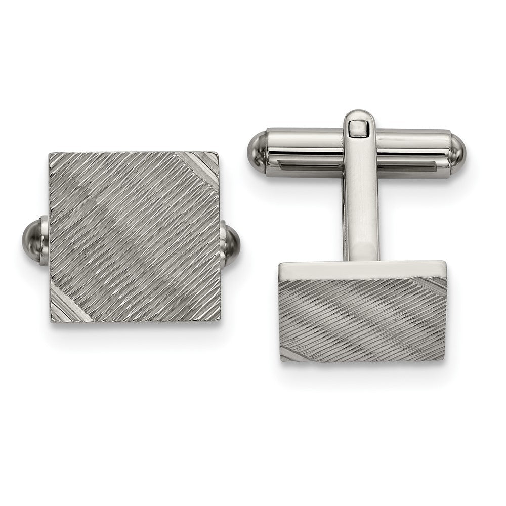 Stainless Steel Textured Striped Square Cuff Links, 13mm (1/2 Inch), Item M11120 by The Black Bow Jewelry Co.