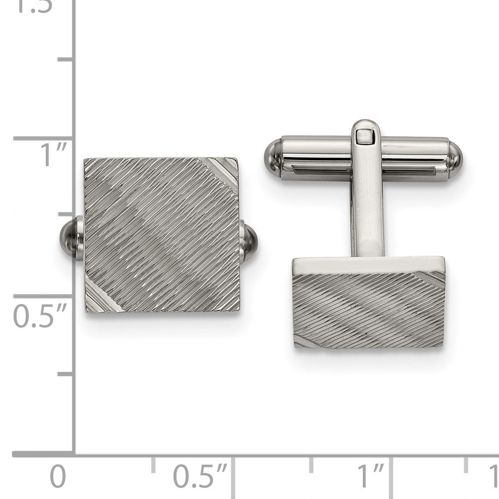 Alternate view of the Stainless Steel Textured Striped Square Cuff Links, 13mm (1/2 Inch) by The Black Bow Jewelry Co.