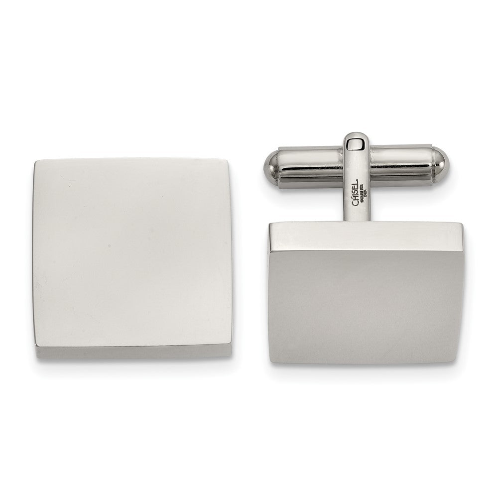 Stainless Steel Engravable Polished Square Cuff Links, 18mm (11/16 In), Item M11121 by The Black Bow Jewelry Co.