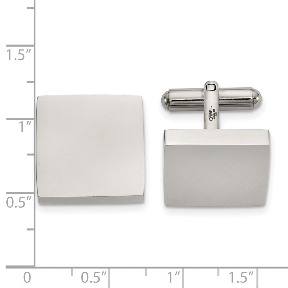 Alternate view of the Stainless Steel Engravable Polished Square Cuff Links, 18mm (11/16 In) by The Black Bow Jewelry Co.