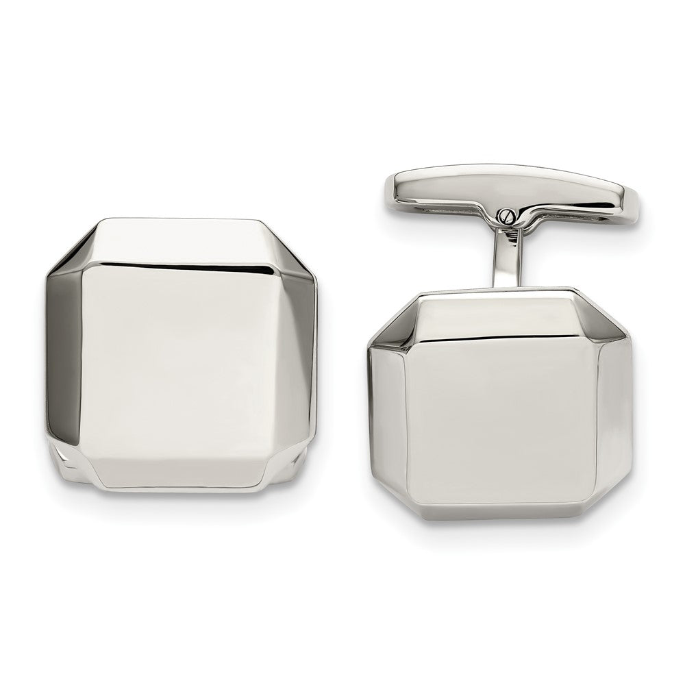 Stainless Steel Polished Beveled Edge Cuff Links, 17mm (5/8 Inch), Item M11122 by The Black Bow Jewelry Co.