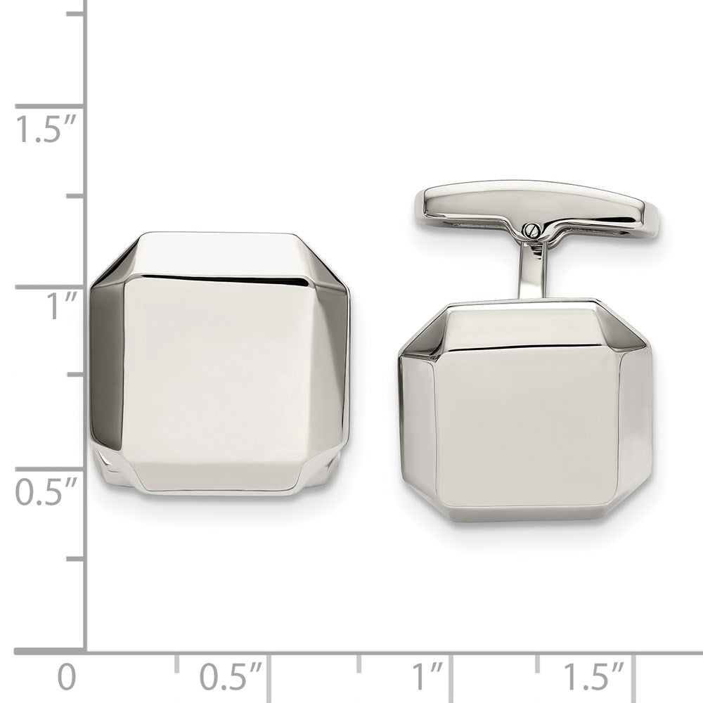 Alternate view of the Stainless Steel Polished Beveled Edge Cuff Links, 17mm (5/8 Inch) by The Black Bow Jewelry Co.
