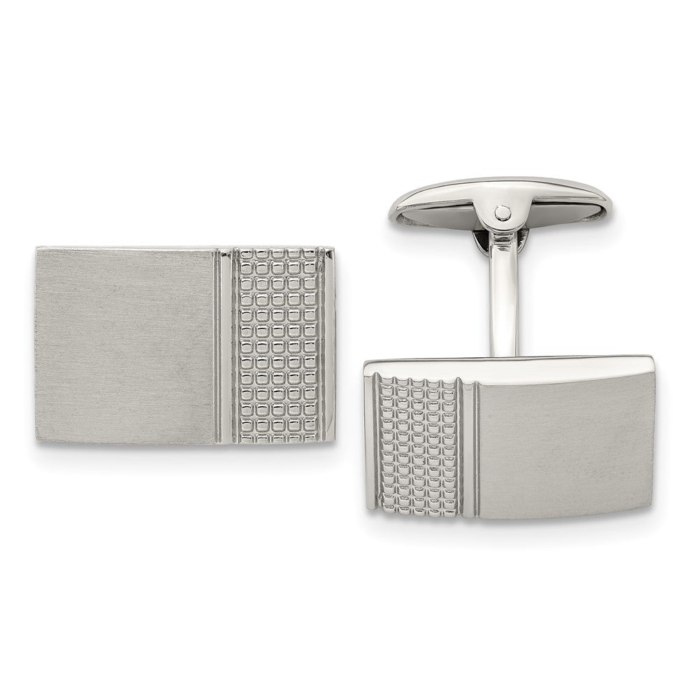 Stainless Steel Brushed &amp; Polished Rectangle Cuff Links, 21 x 14mm, Item M11123 by The Black Bow Jewelry Co.