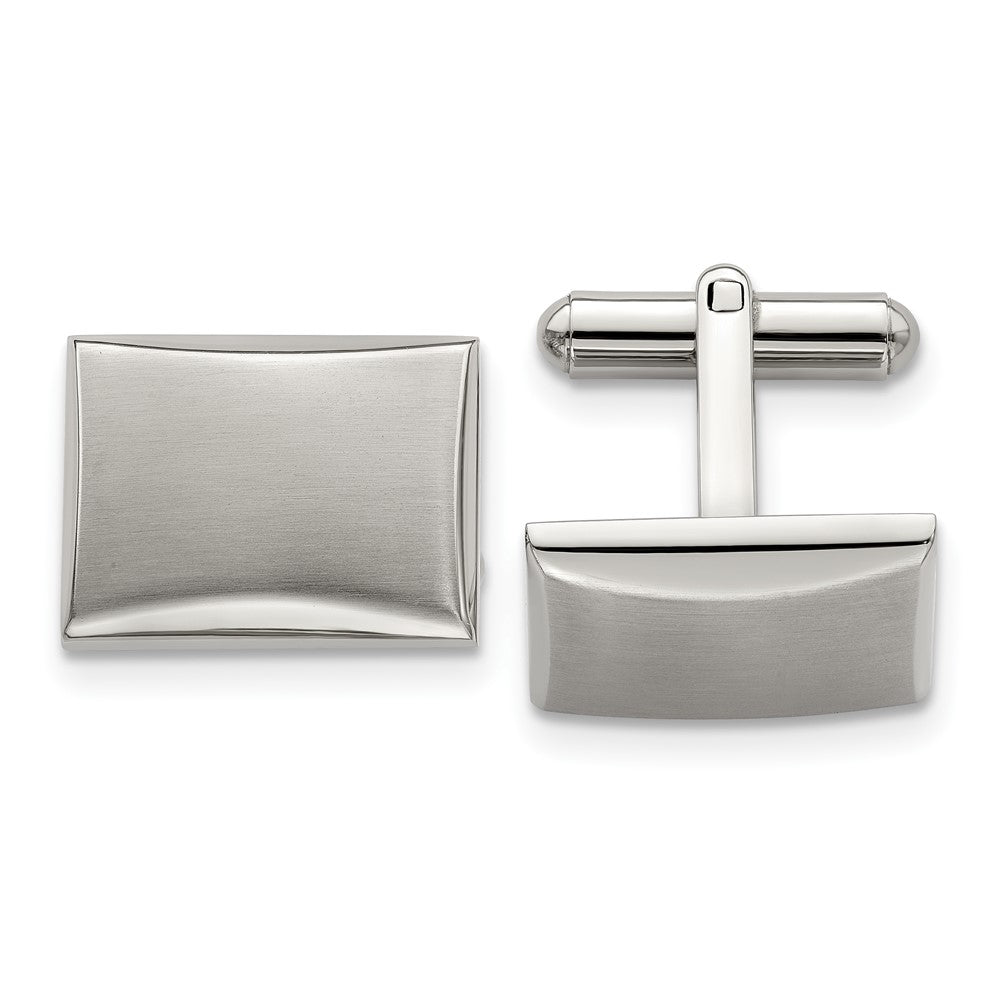 Stainless Steel Brushed &amp; Polished Domed Rectangle Cuff Links, 19x14mm, Item M11124 by The Black Bow Jewelry Co.