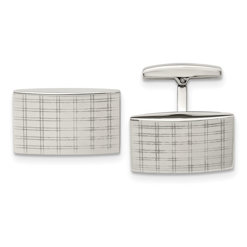 Stainless Steel Polished Laser Design Rectangle Cuff Links, 22 x 12mm, Item M11125 by The Black Bow Jewelry Co.