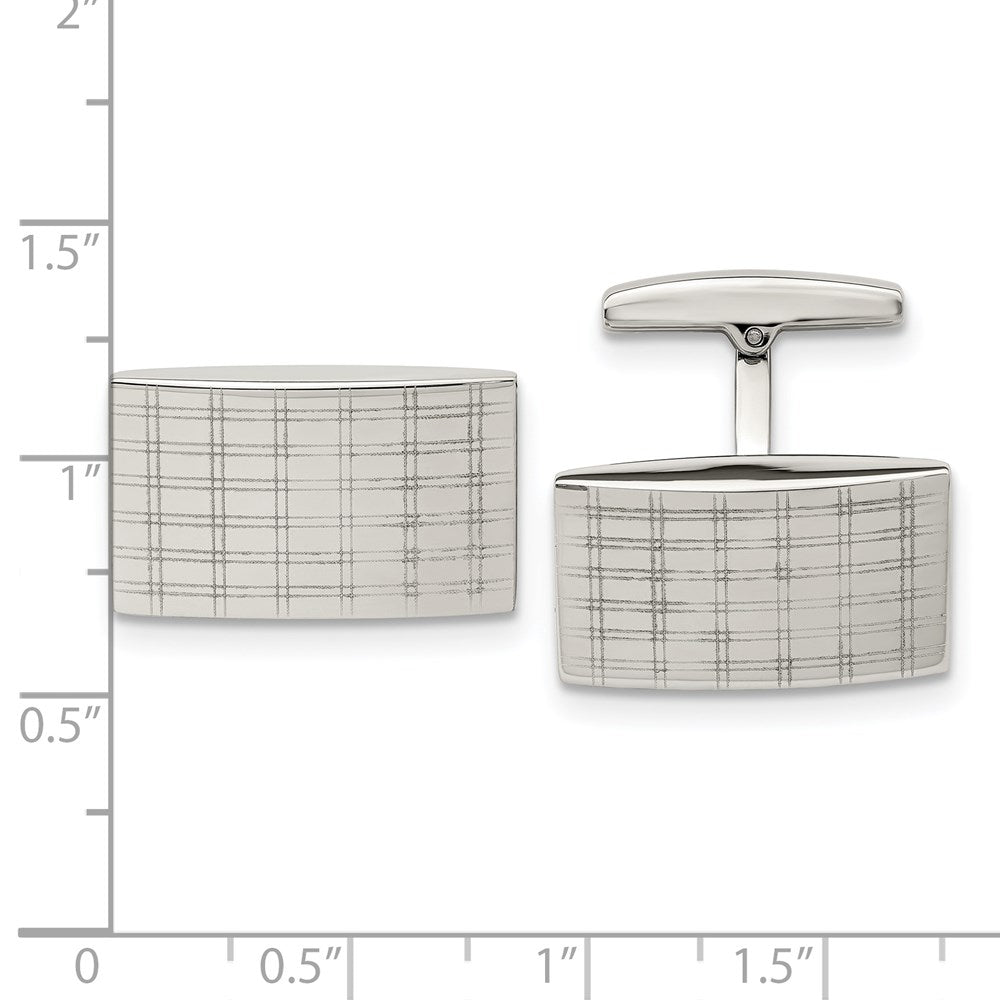 Alternate view of the Stainless Steel Polished Laser Design Rectangle Cuff Links, 22 x 12mm by The Black Bow Jewelry Co.