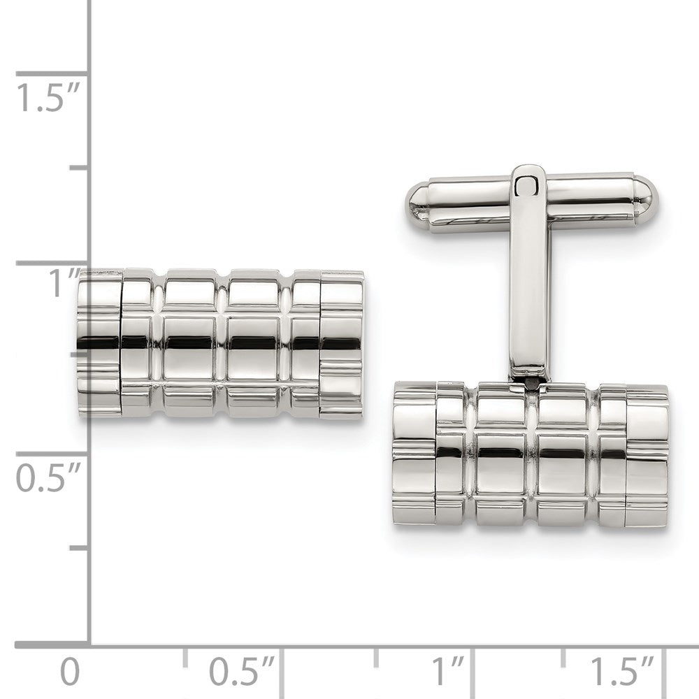 Alternate view of the Stainless Steel Polished Grooved Cylinder Cuff Links, 19 x 10mm by The Black Bow Jewelry Co.