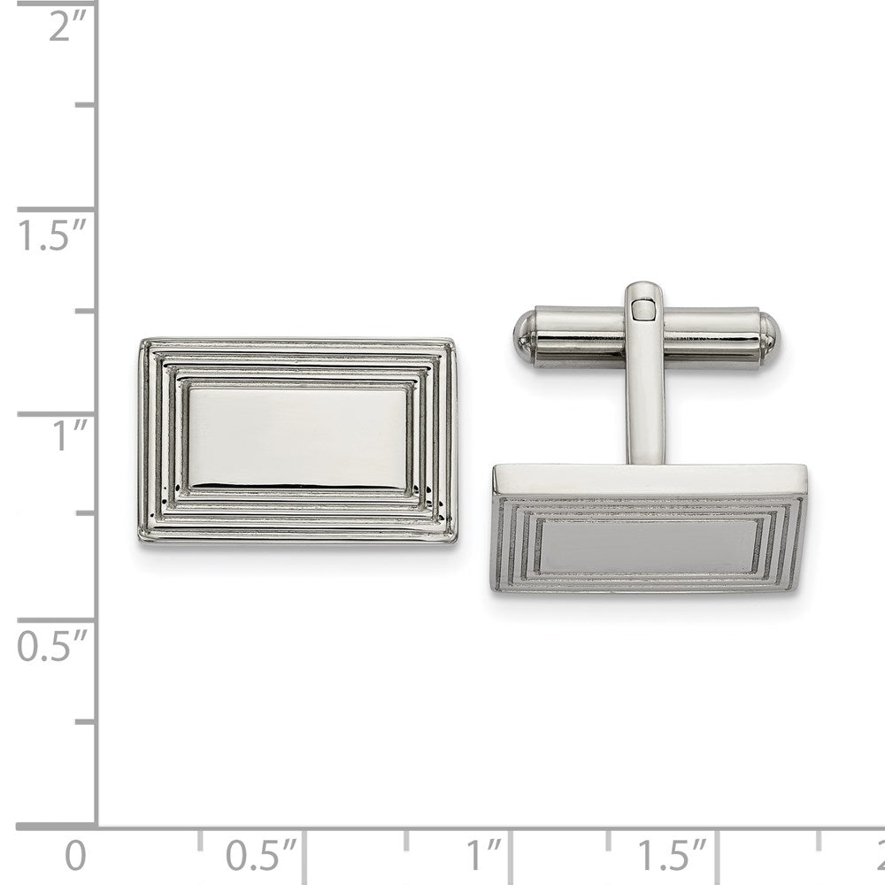 Alternate view of the Stainless Steel Grooved Border Rectangle Cuff Links, 19 x 13mm by The Black Bow Jewelry Co.