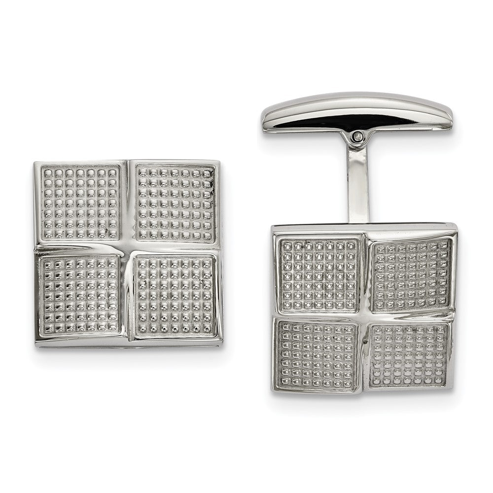 Stainless Steel Textured Block Grid Square Cuff Links, 16mm (5/8 Inch), Item M11129 by The Black Bow Jewelry Co.